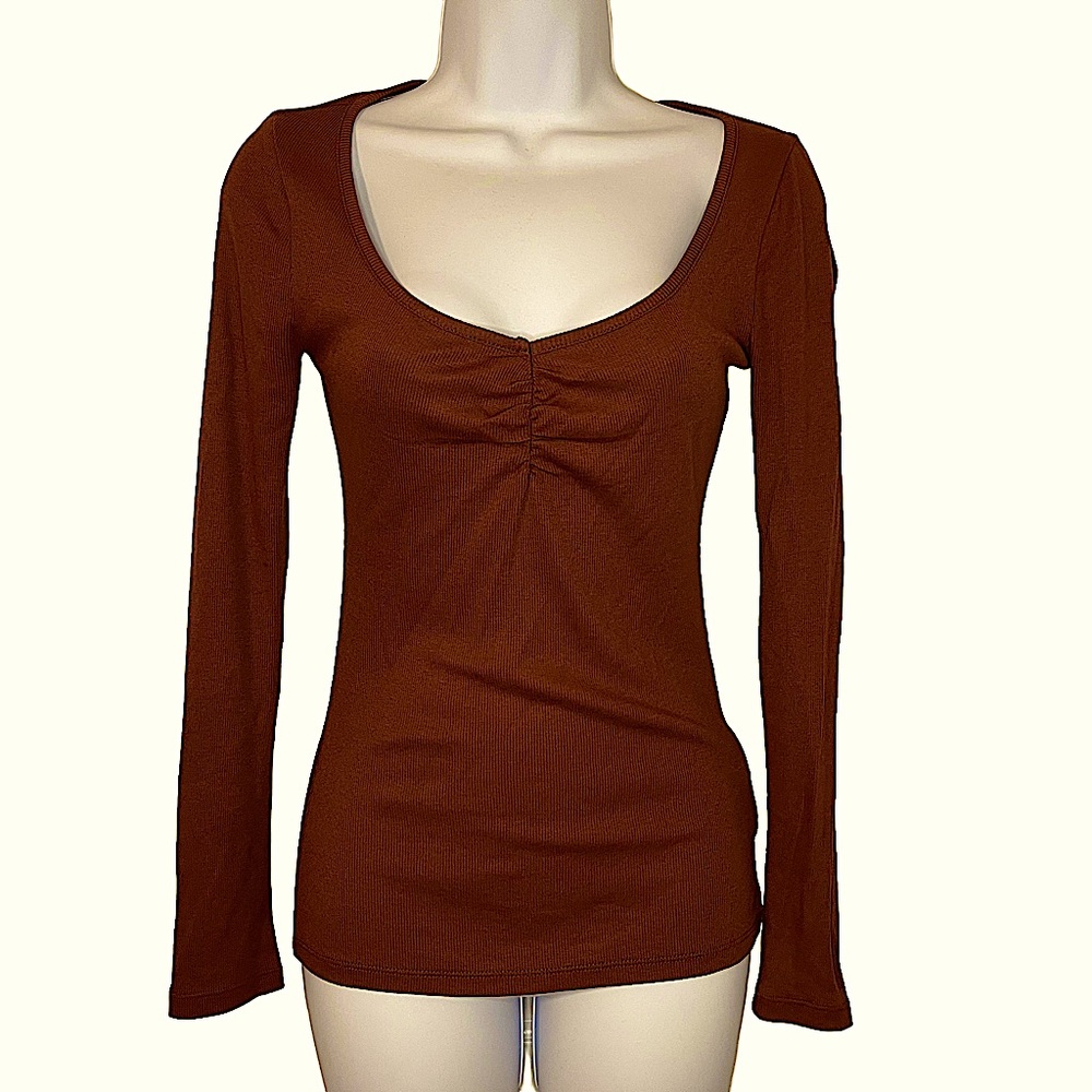 Madewell Soft Knit Rust Colored Long Sleeve Top, Size XS